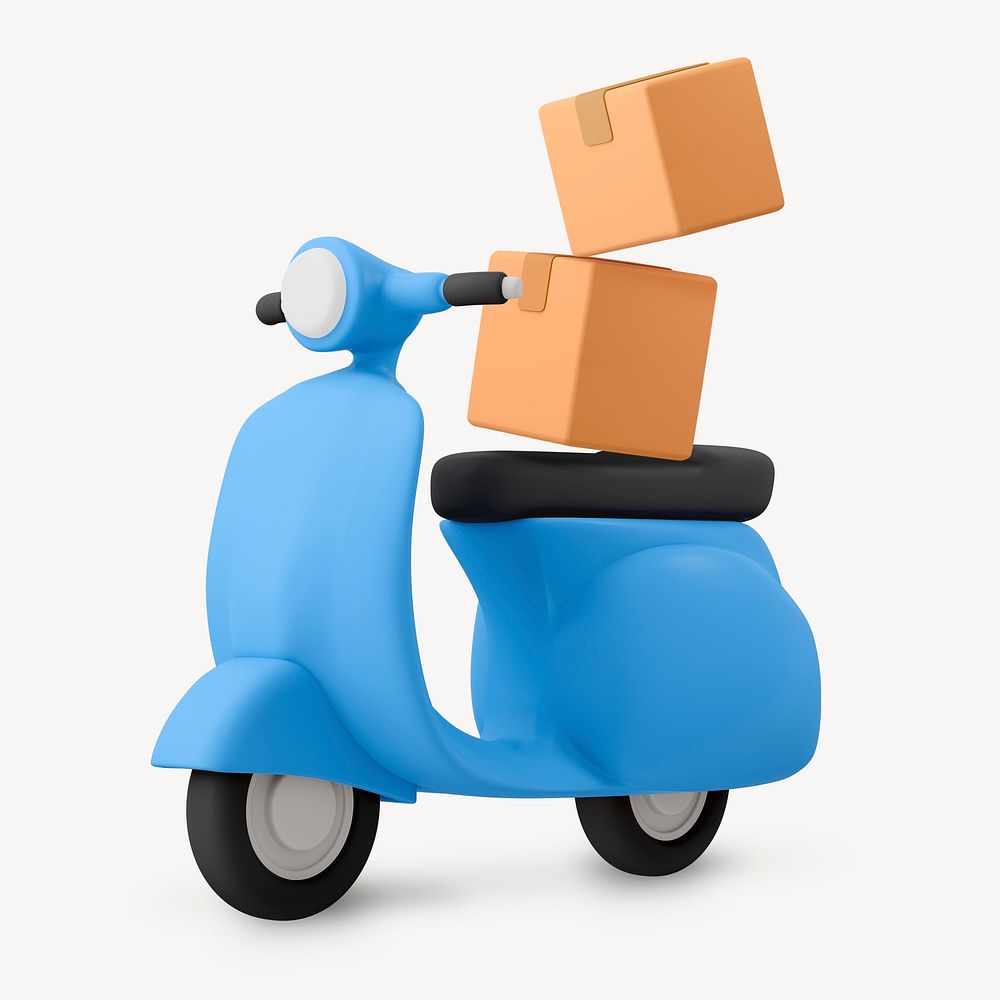 Blue motorcycle, 3D delivery service vehicle illustration psd