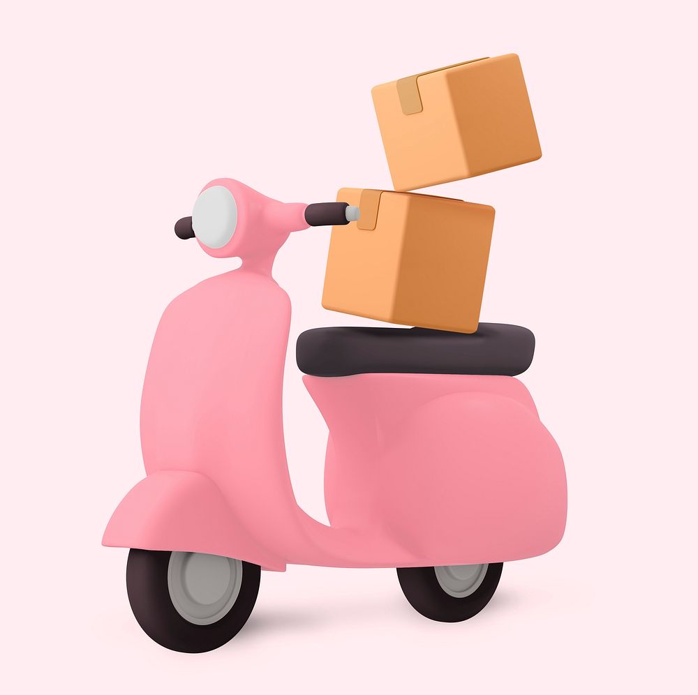 Pink motorcycle, 3D delivery service vehicle illustration
