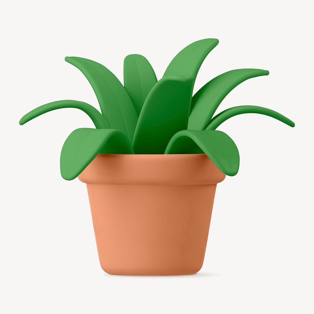 3D pot plant, green botanical illustration