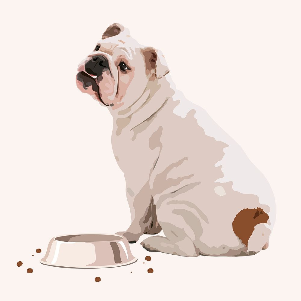 Hungry English Bulldog collage element, aesthetic illustration psd