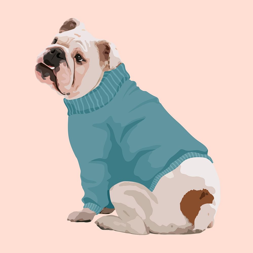 Dog sweater, English Bulldog clipart, aesthetic illustration