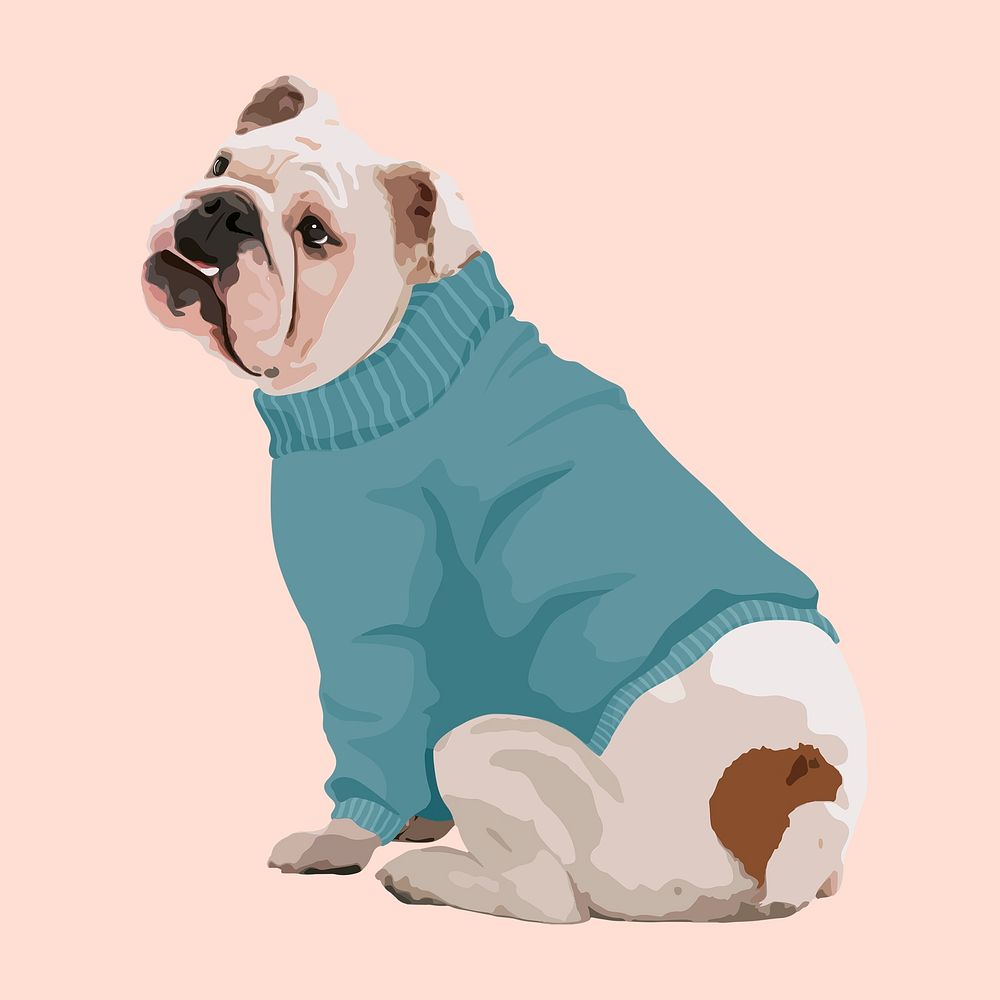 Dog sweater collage element, English Bulldog aesthetic illustration psd