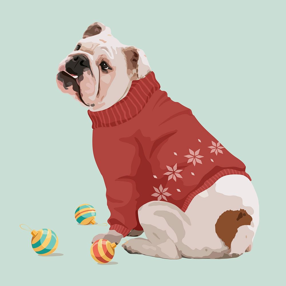 Christmas dog, English Bulldog, aesthetic vector illustration