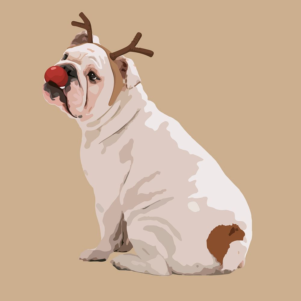 Christmas deer dog collage element, English Bulldog aesthetic illustration psd