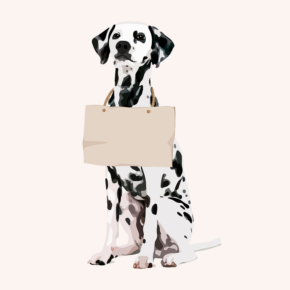 Homeless dog with sign, aesthetic vector illustration