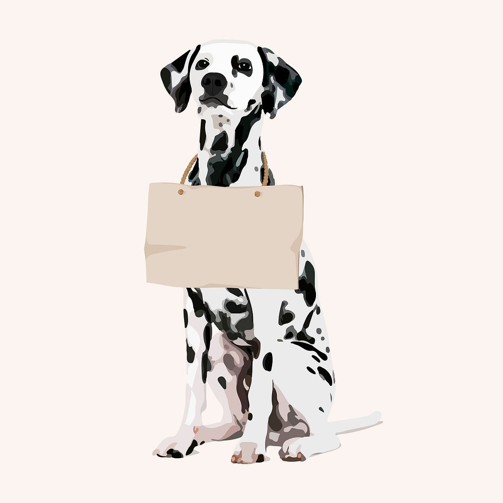 Homeless dog with sign collage element, aesthetic illustration psd