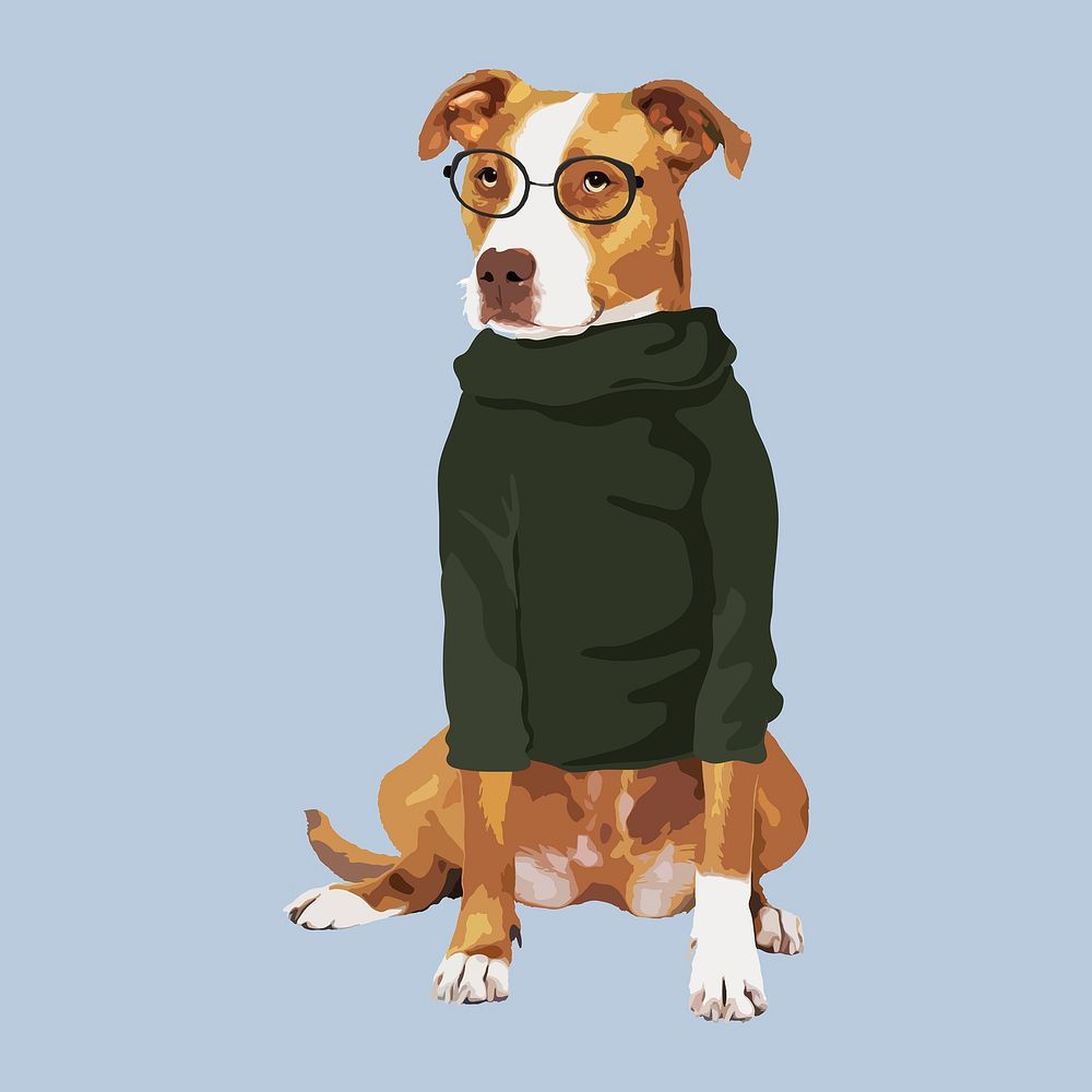 Hipster dog clipart, aesthetic illustration