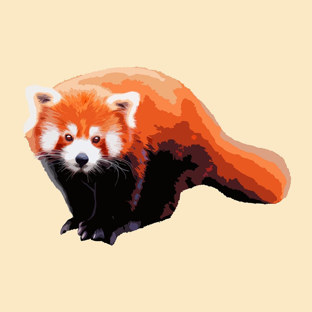 Red panda animal collage element, aesthetic illustration psd