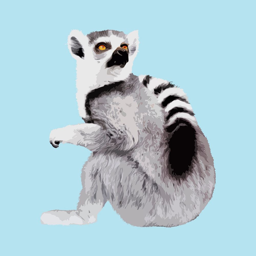 Lemur animal collage element, aesthetic illustration psd