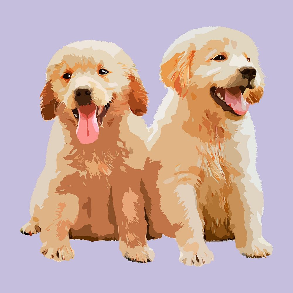 Golden Retriever puppies clipart, aesthetic illustration