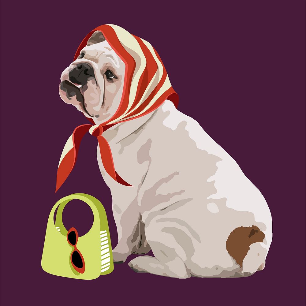 Dog lady, English Bulldog, aesthetic vector illustration