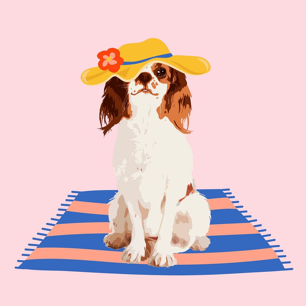 Summer vacation dog clipart, aesthetic illustration