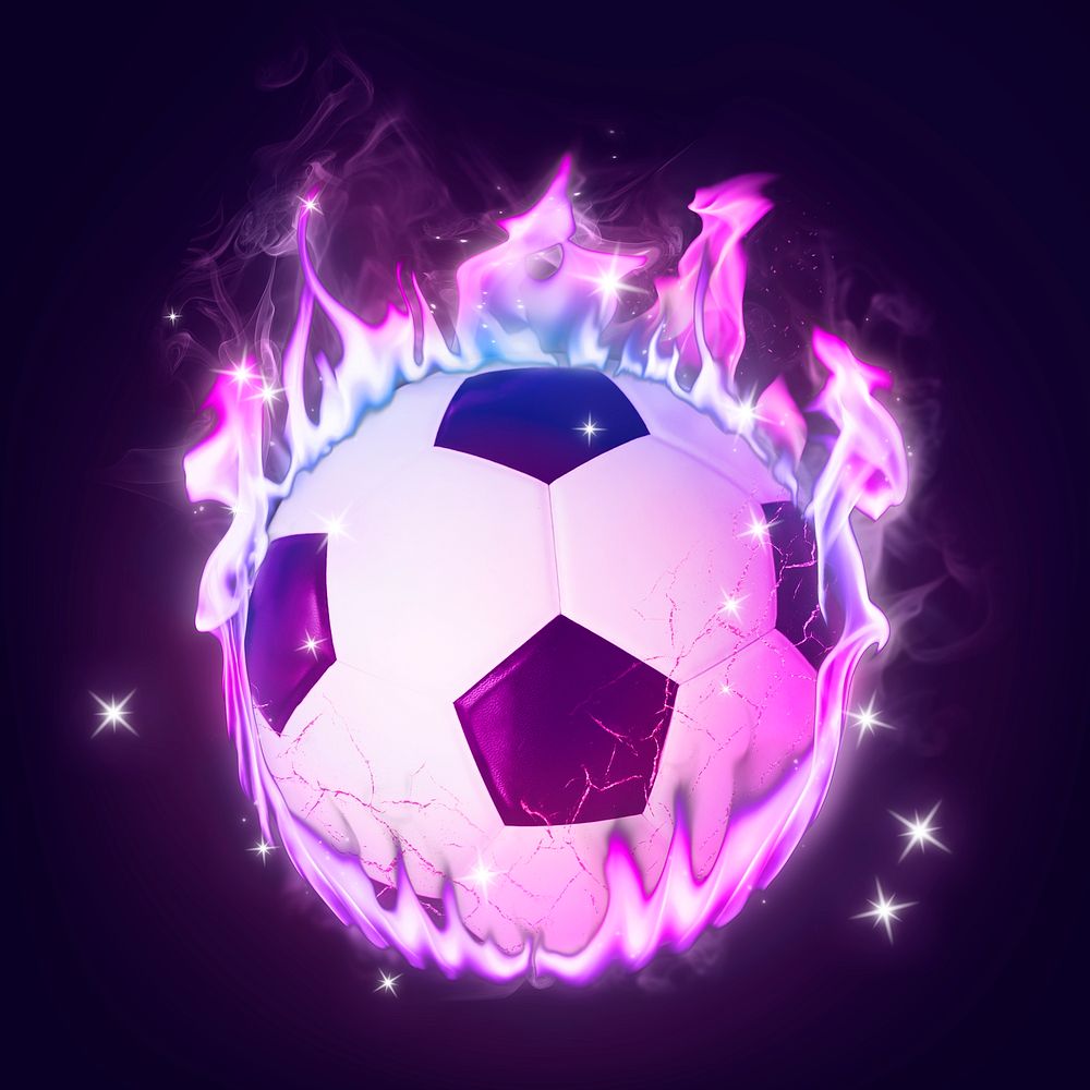 Flaming football clipart, sports aesthetic in neon pink