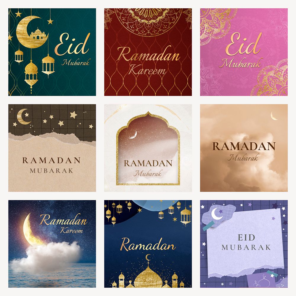 Gold Ramadan aesthetic template collection, psd