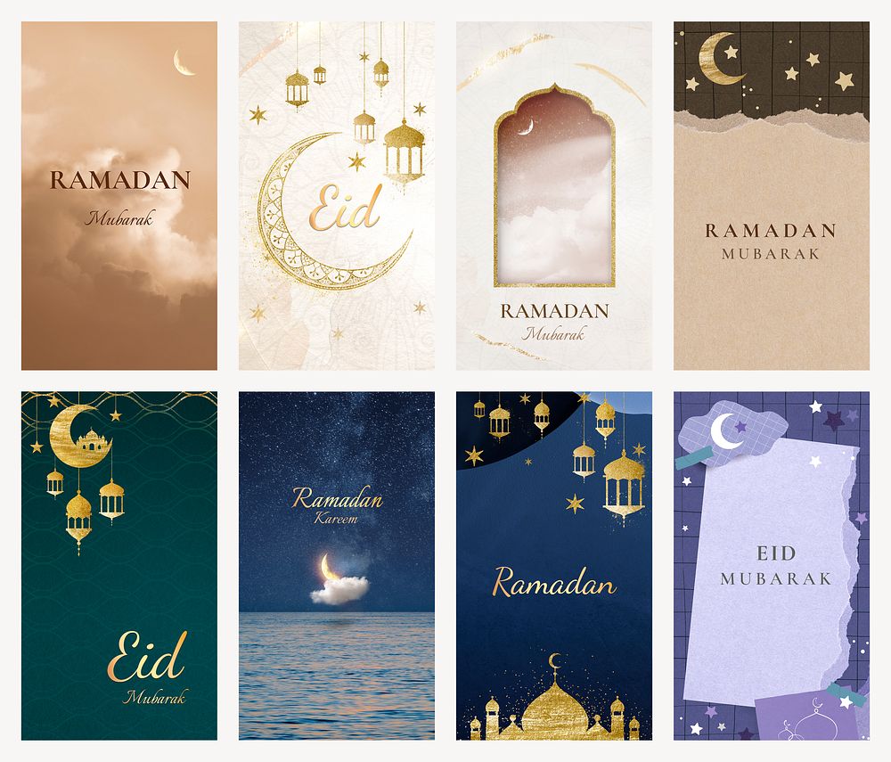 Aesthetic Islamic festival story template designs, psd