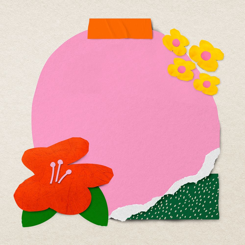 Colorful frame social media post, paper craft floral design psd