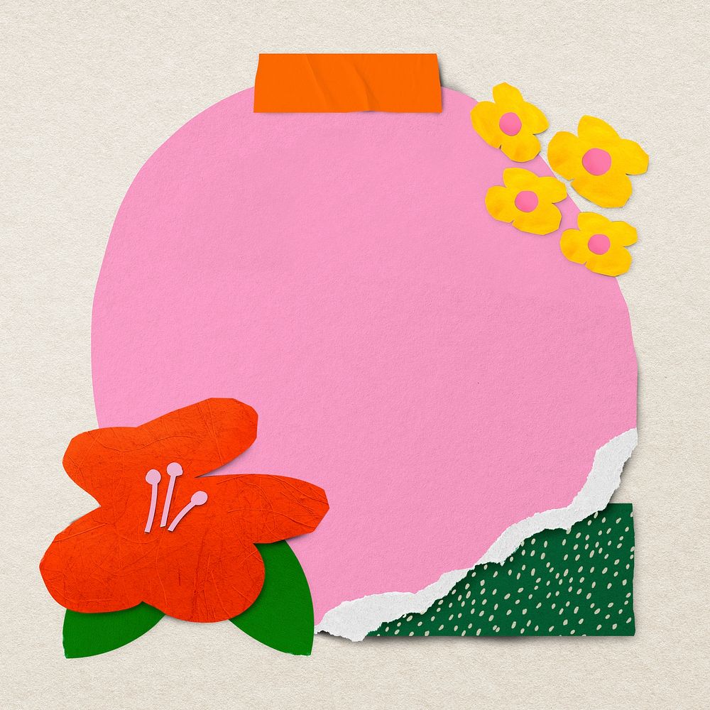 Colorful frame social media post, paper craft flower design