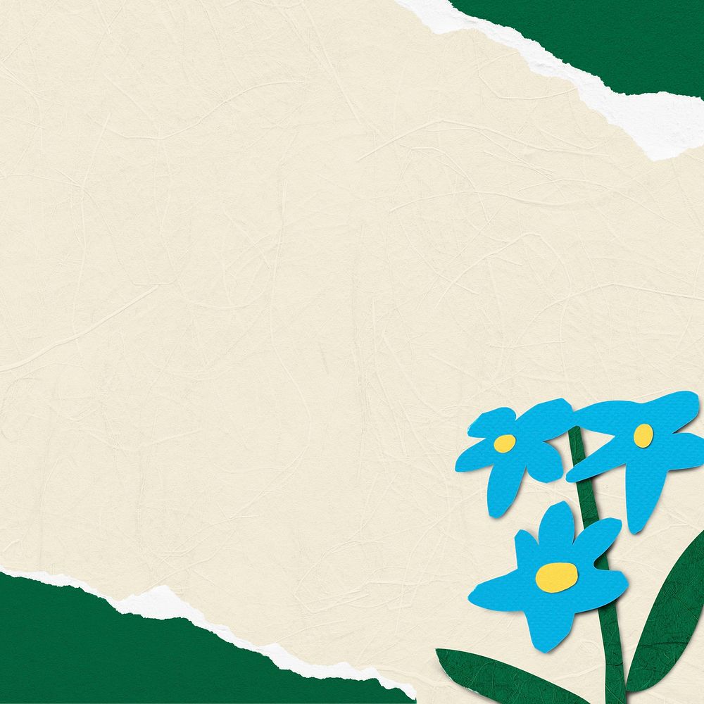Paper craft border frame background, blue flower design psd