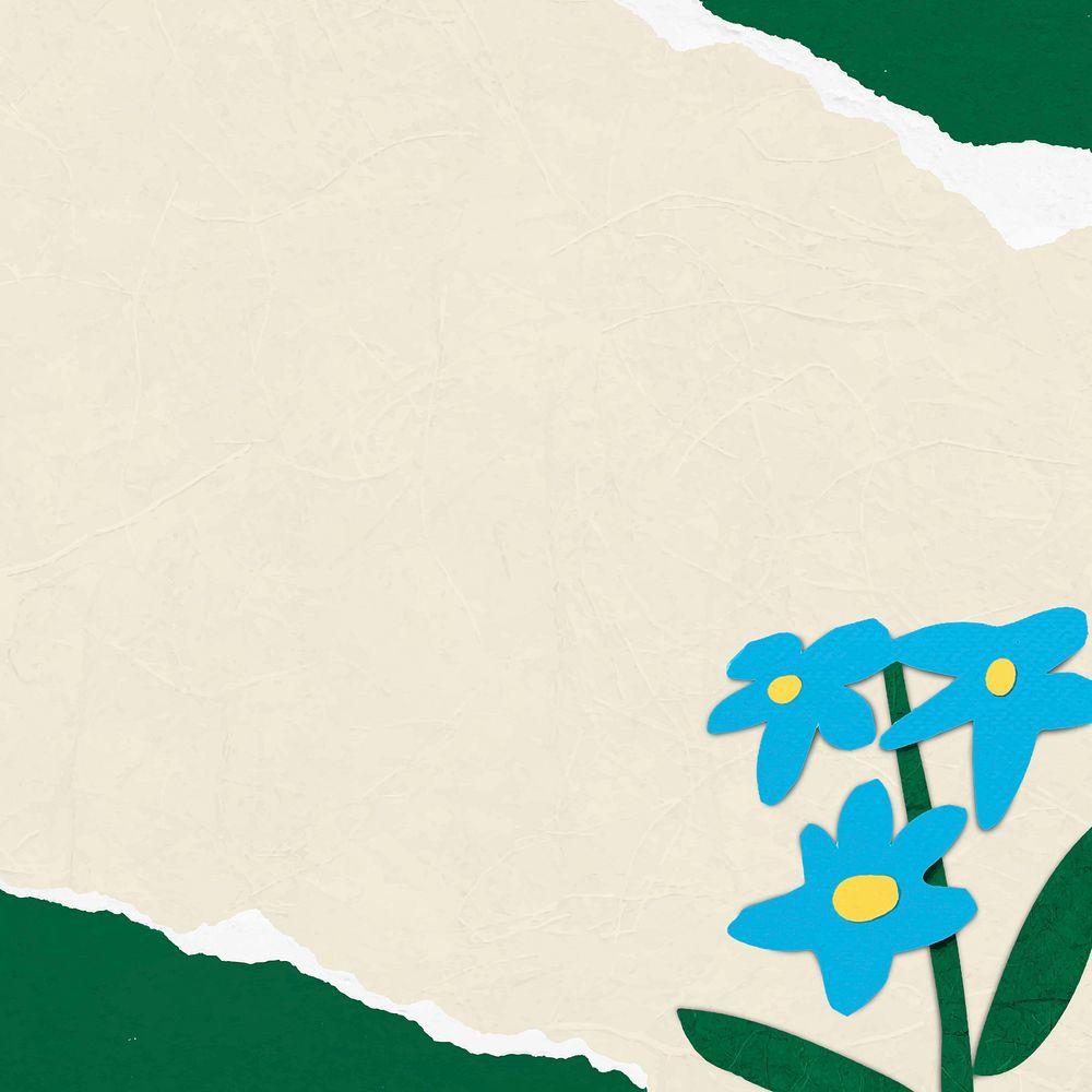 Paper craft border frame background, blue flower design vector