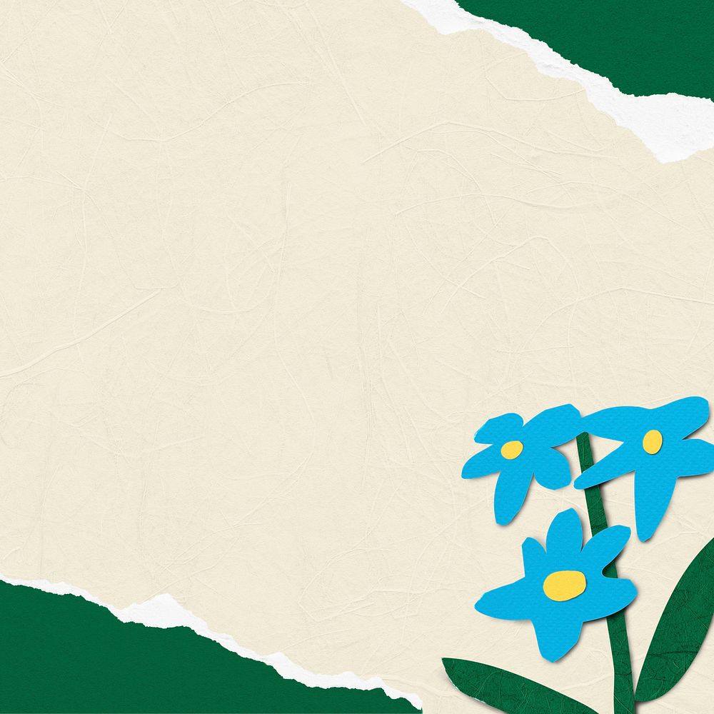 Paper craft border frame background, blue flower design