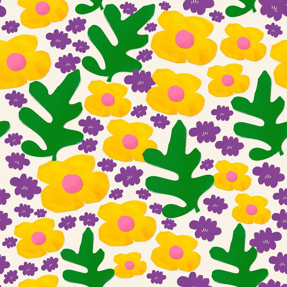Flower seamless pattern background, paper craft colorful design psd