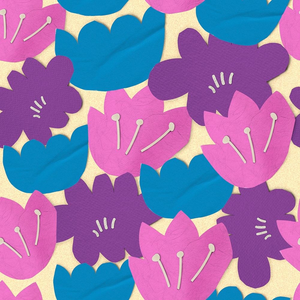 Flower seamless pattern background, paper craft colorful design psd