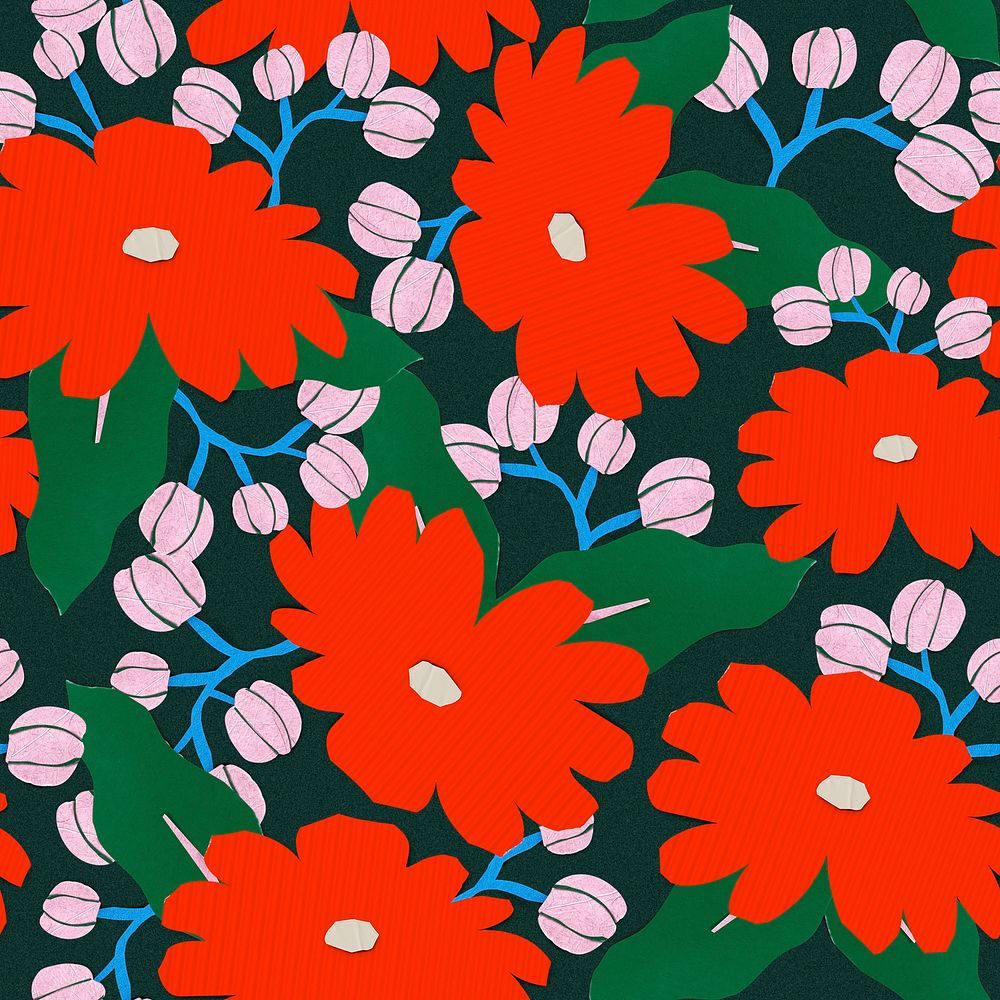Flower seamless pattern background, paper craft colorful design psd