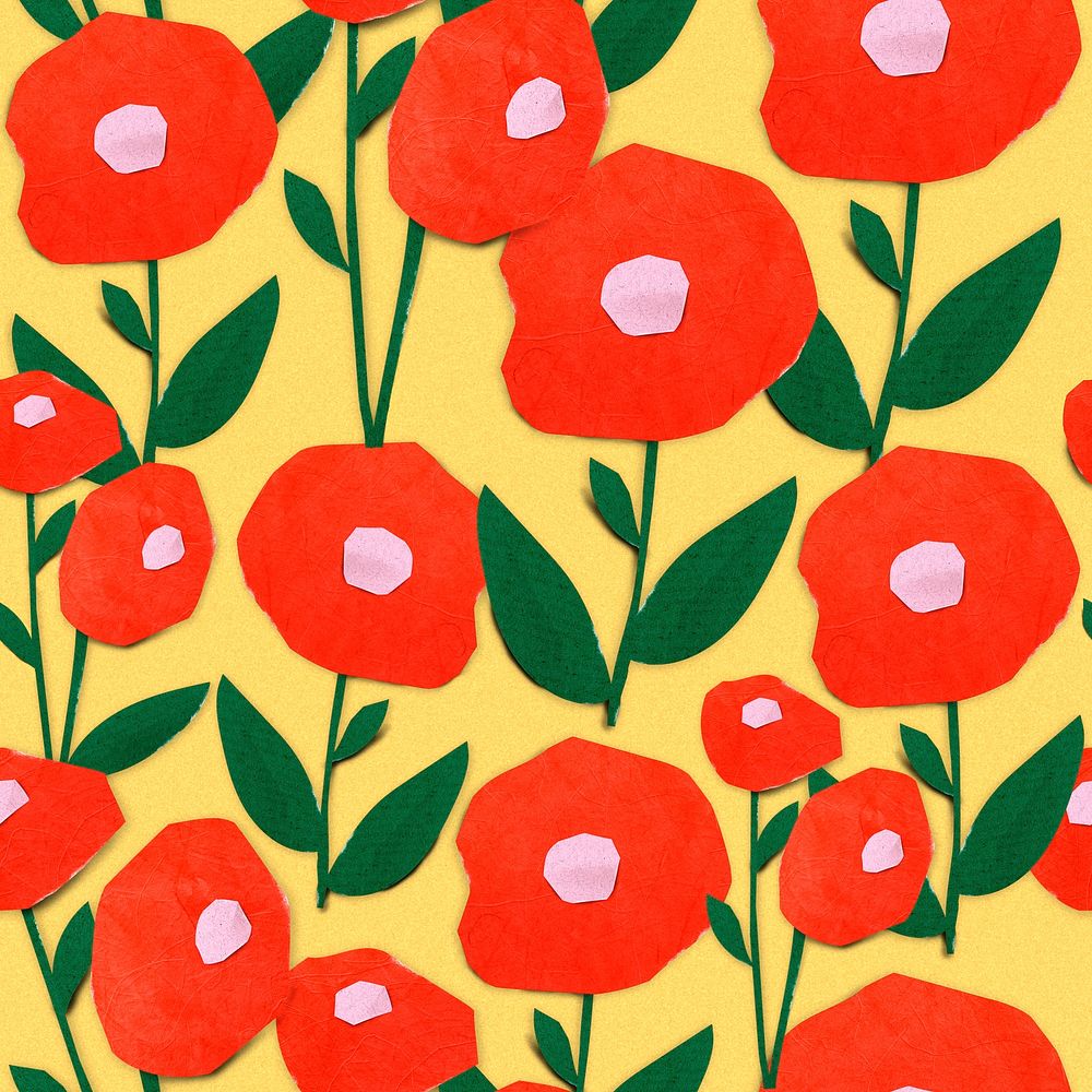 Flower seamless pattern background, paper craft colorful design psd