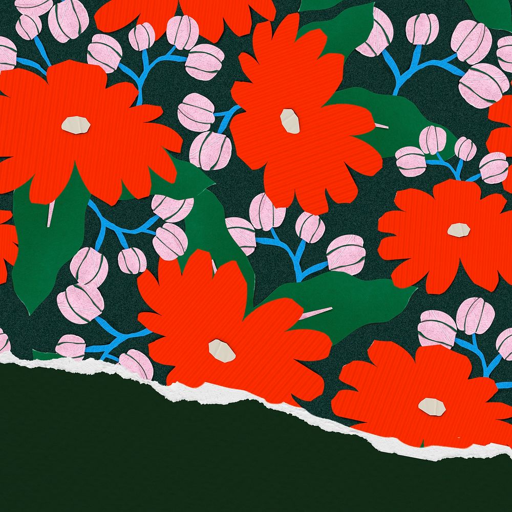 Colorful flower background, torn paper design
