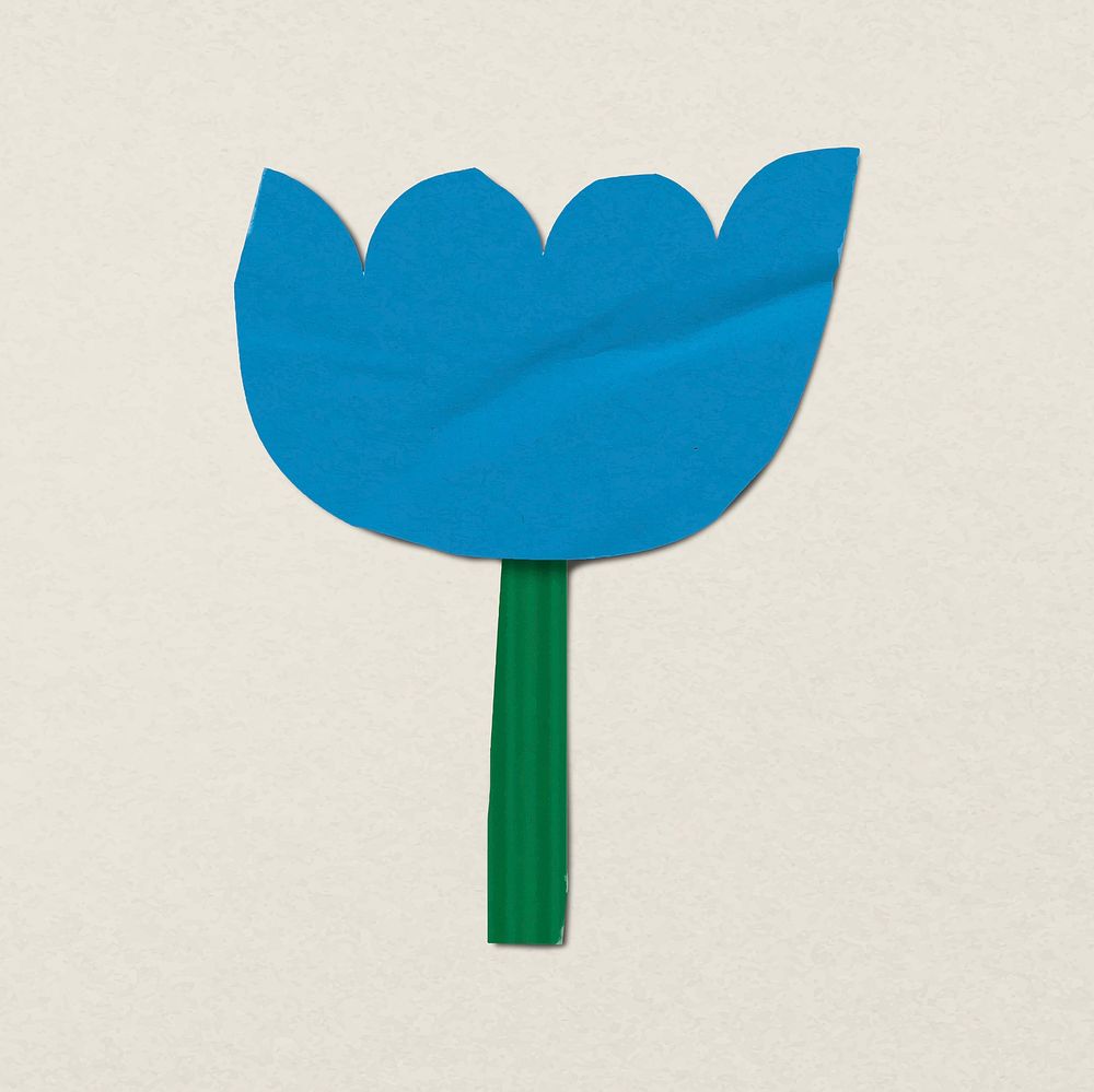 Floral paper craft sticker, blue design vector