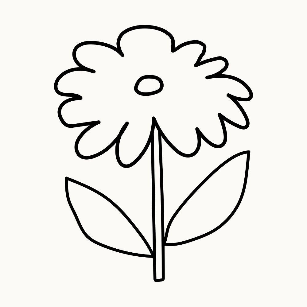 Doodle daisy flower collage element, hand drawn clipart psd