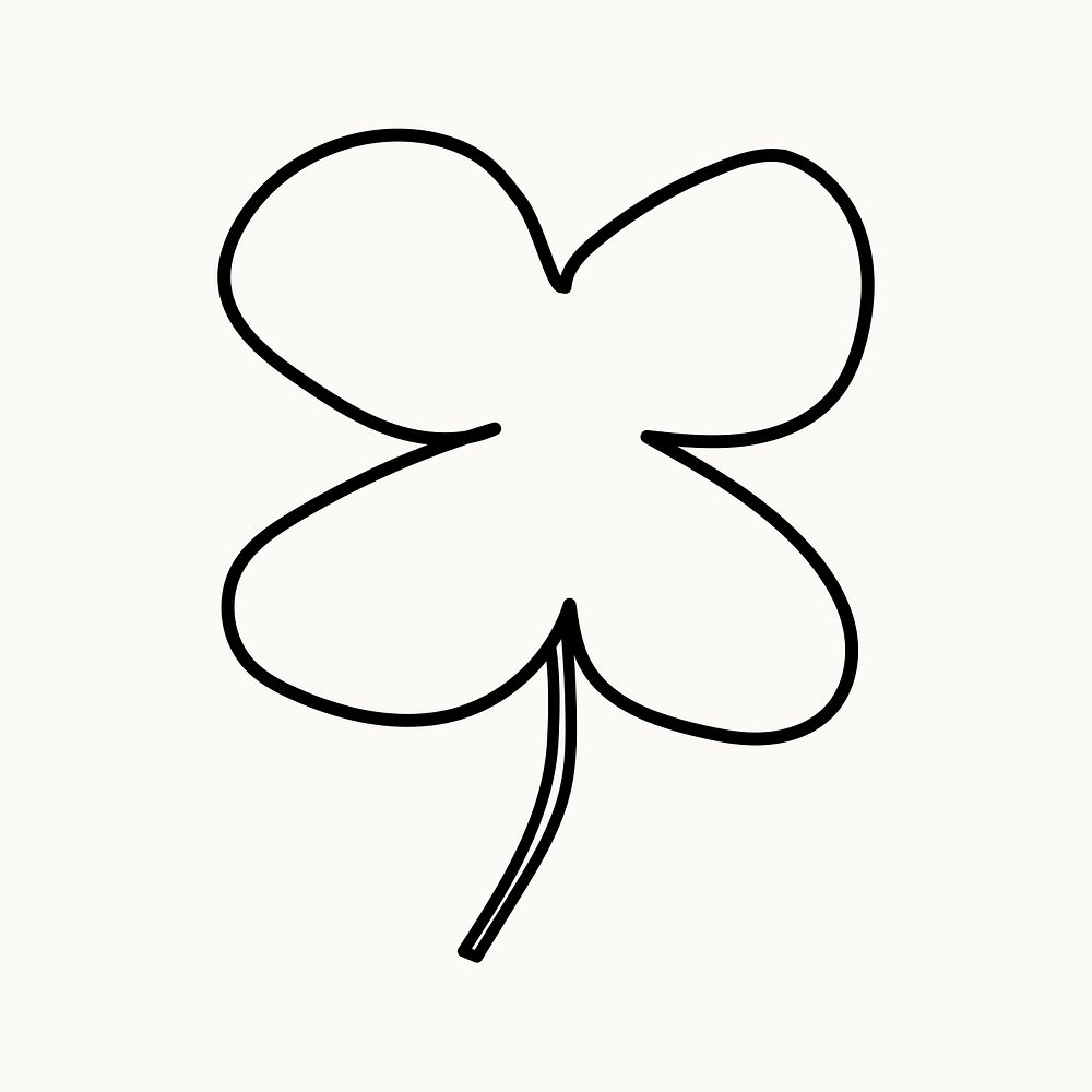 Doodle clover leaf collage element, hand drawn clipart psd