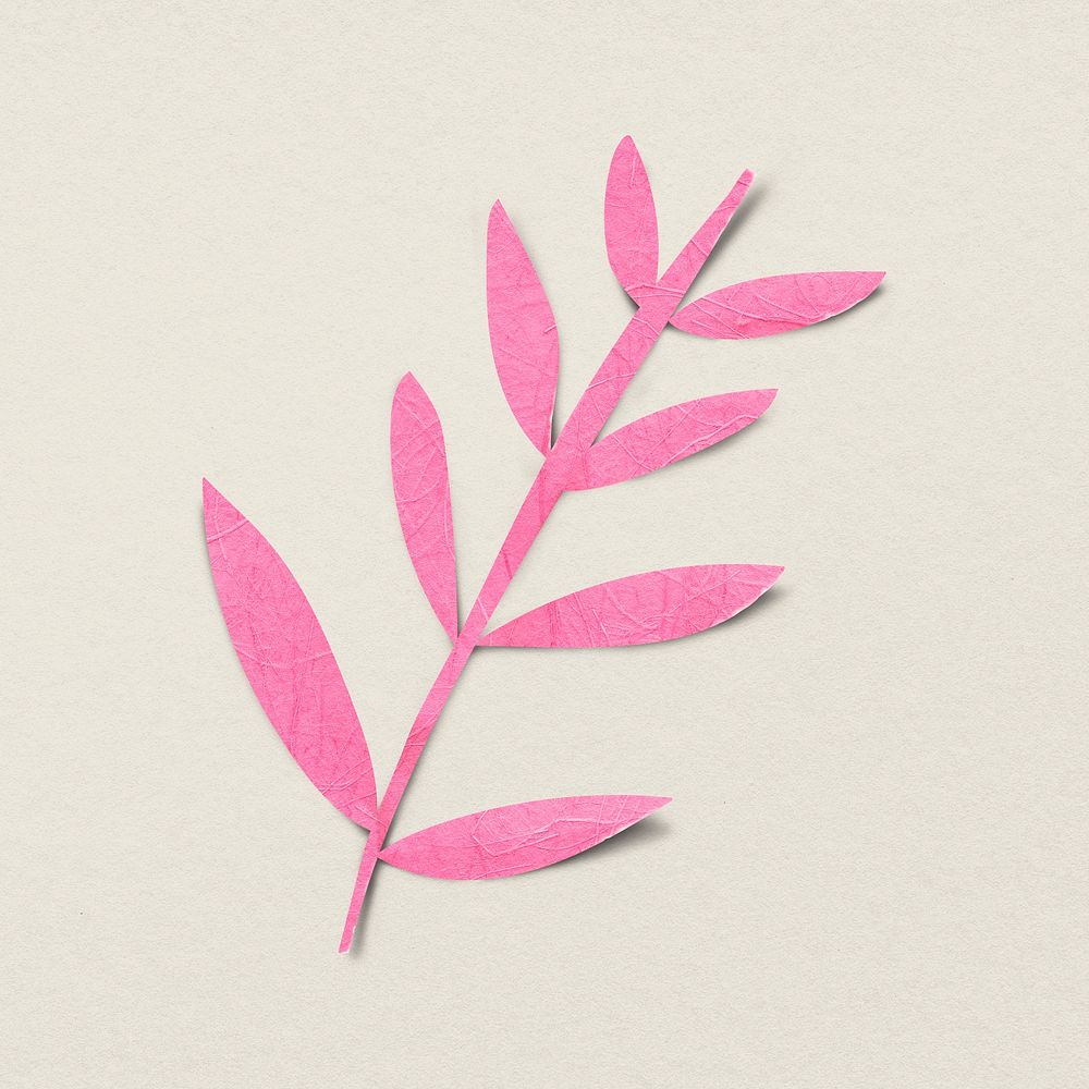 Leaf paper craft sticker, pink design psd
