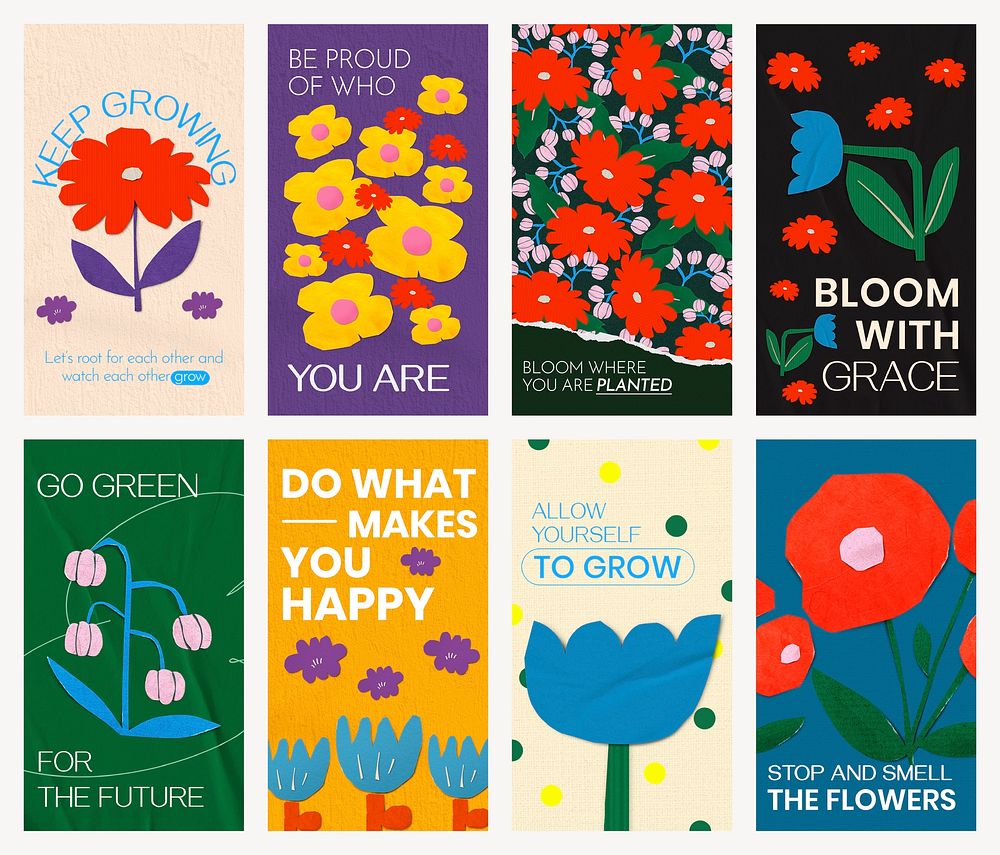 Inspirational quote iPhone flower template, colorful paper craft design psd set