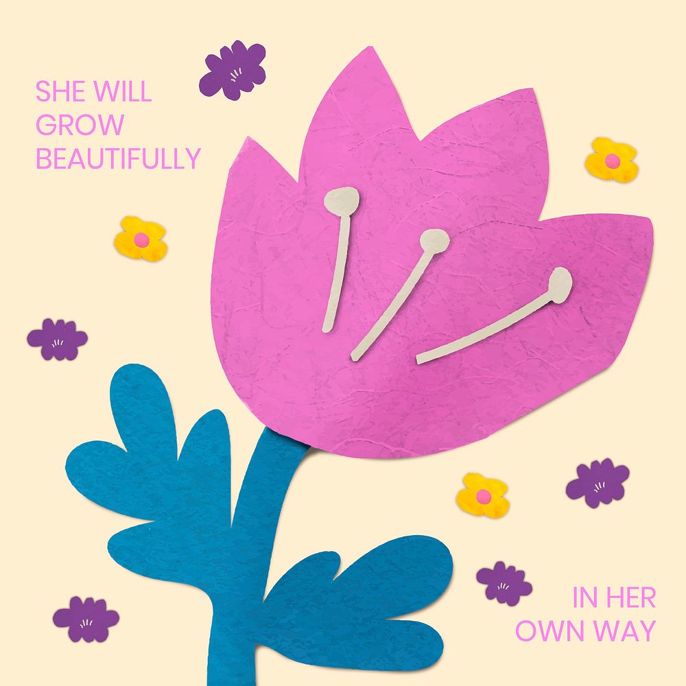 Positivity social media post template, colorful flower paper craft design vector