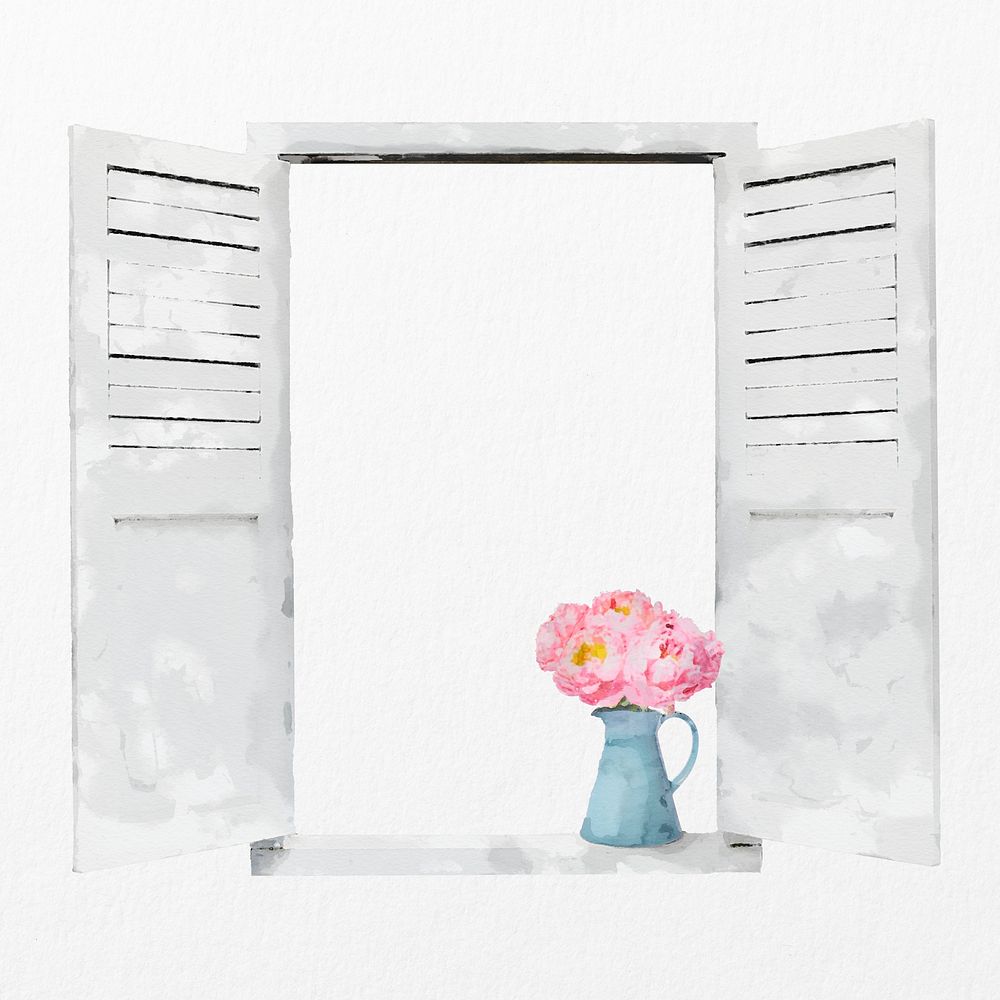 Peony by the window clipart, watercolor illustration