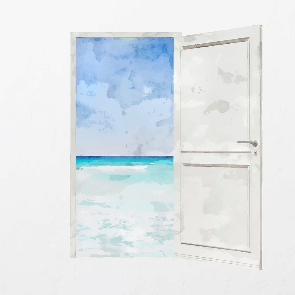 Beach behind door clipart, abstract illustration vector
