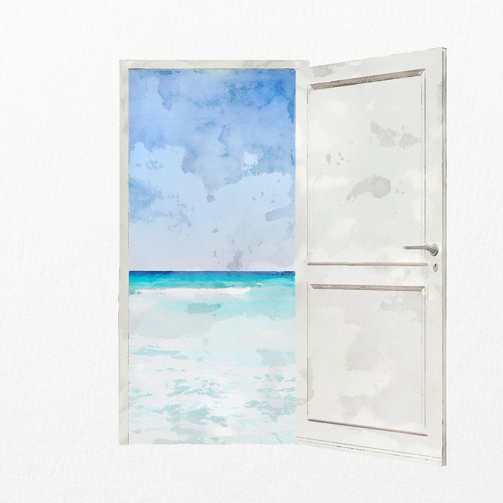 Beach behind door clipart, abstract illustration