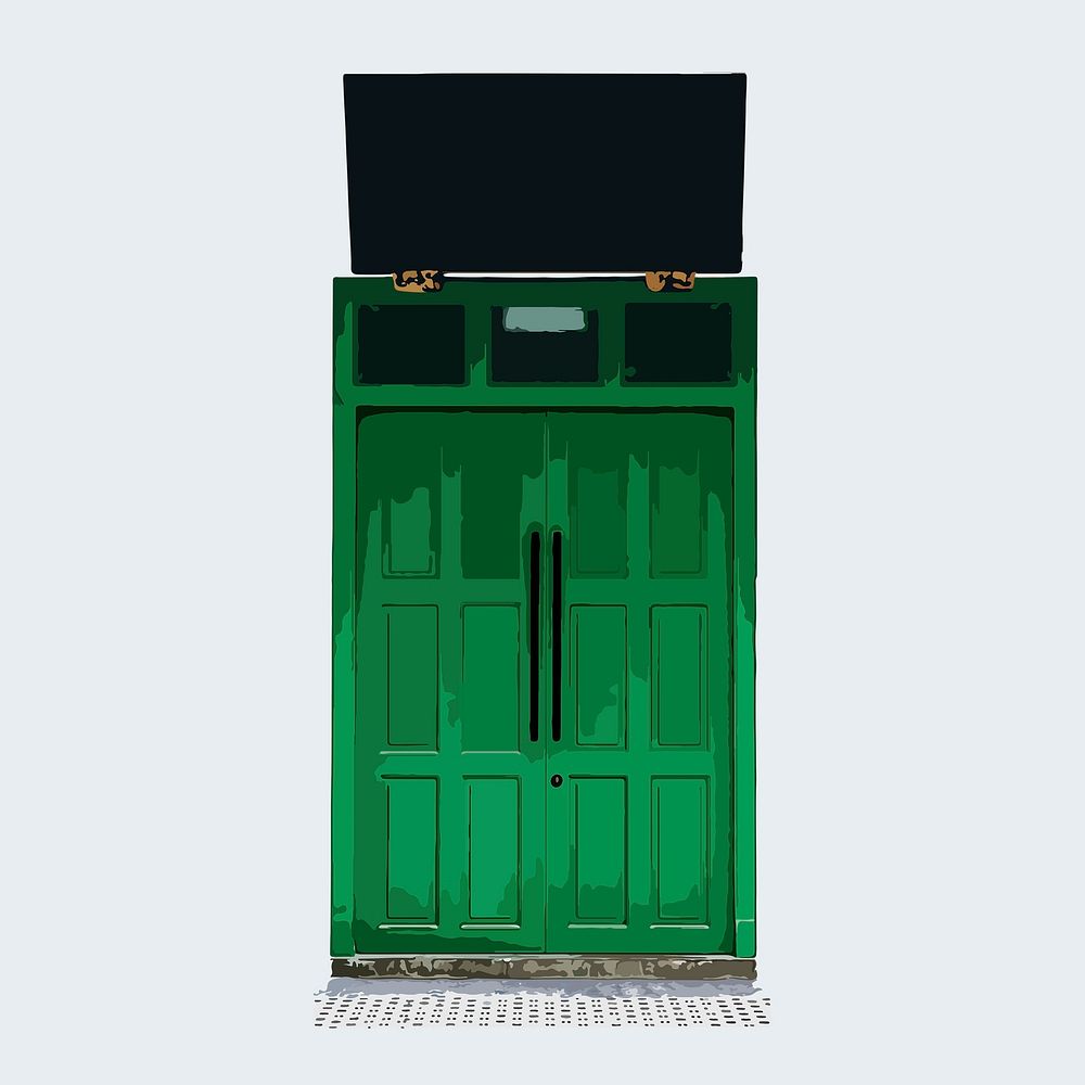 Green French door clipart, house entrance exterior illustration vector