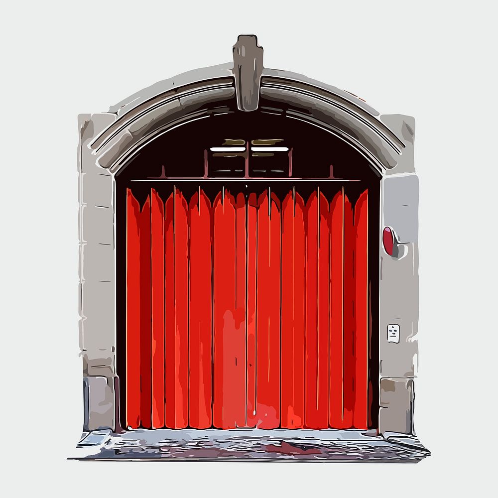 Red garage door clipart, bi-fold architecture illustration psd