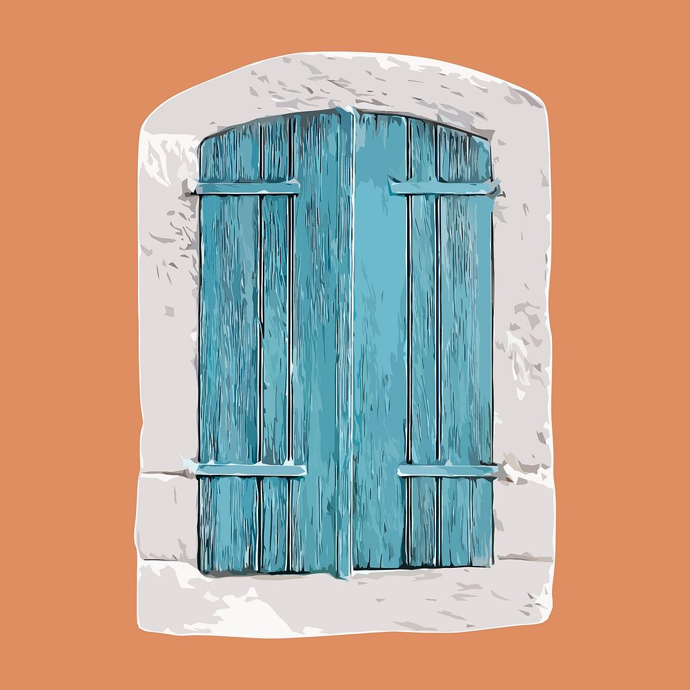 Rustic battened window clipart, blue architecture illustration vector