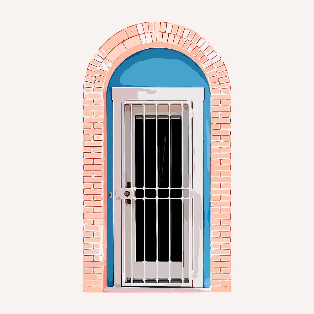 Aesthetic security door clipart, architecture with bars illustration vector