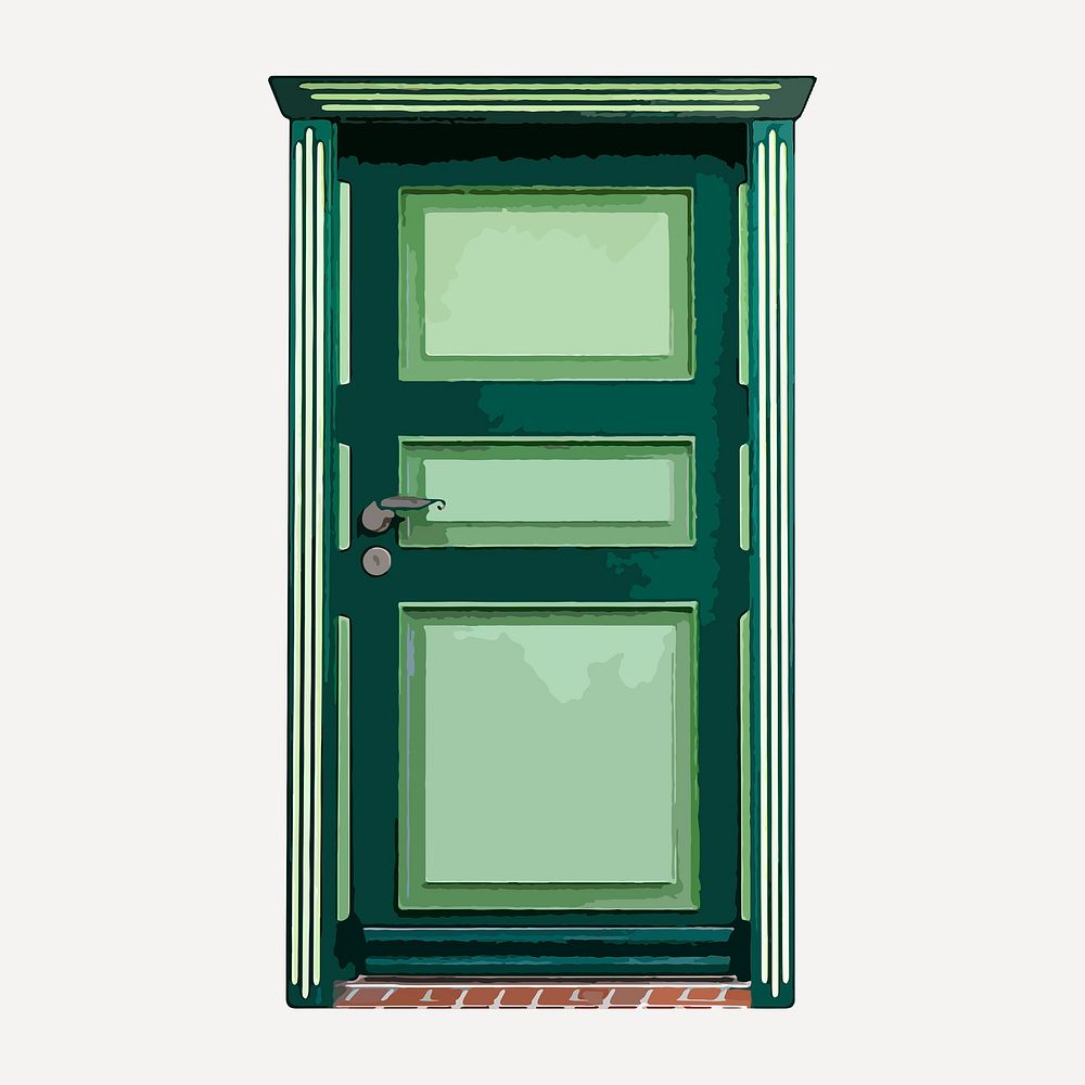 Green house door clipart, watercolor exterior illustration