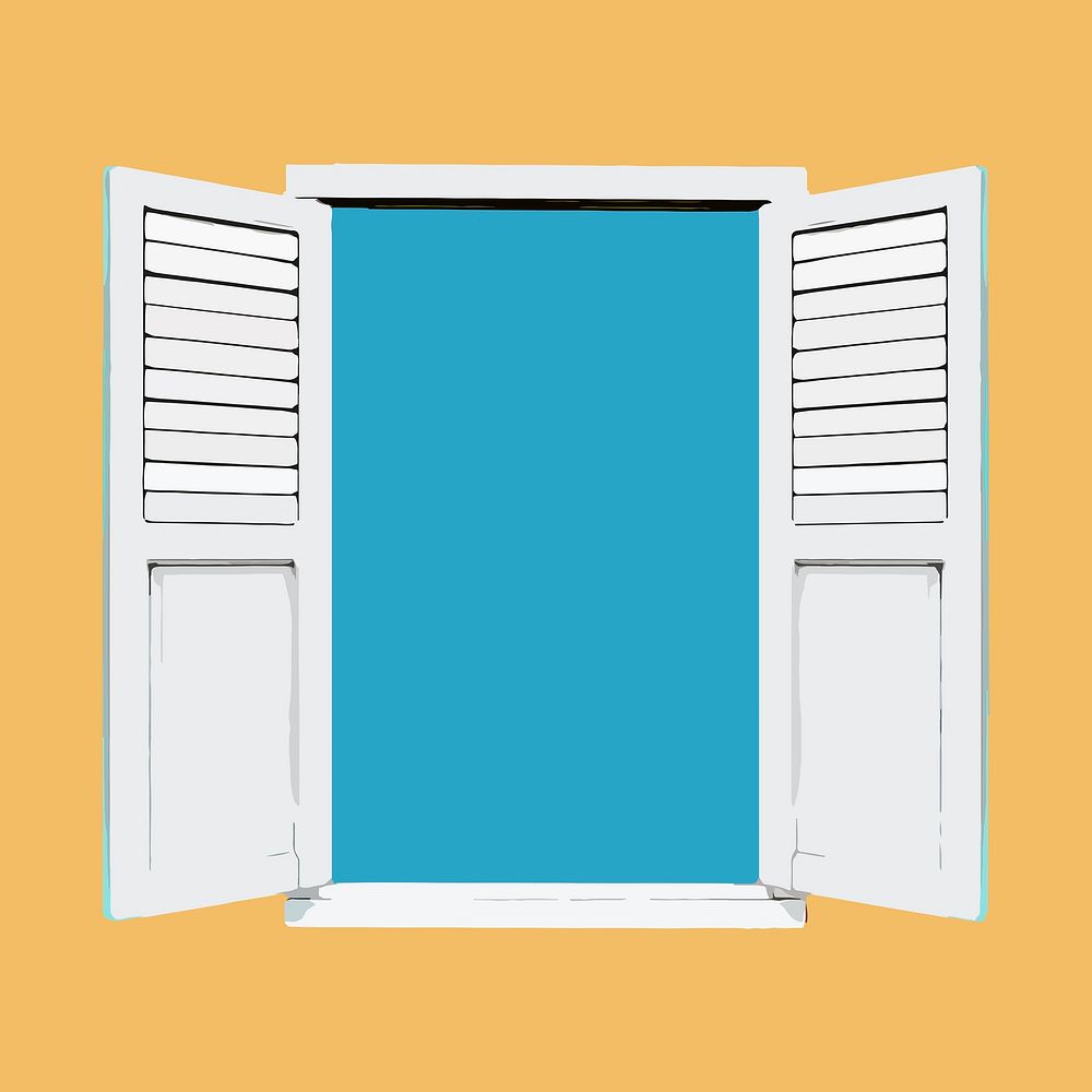 Opened window clipart, wooden exterior illustration vector