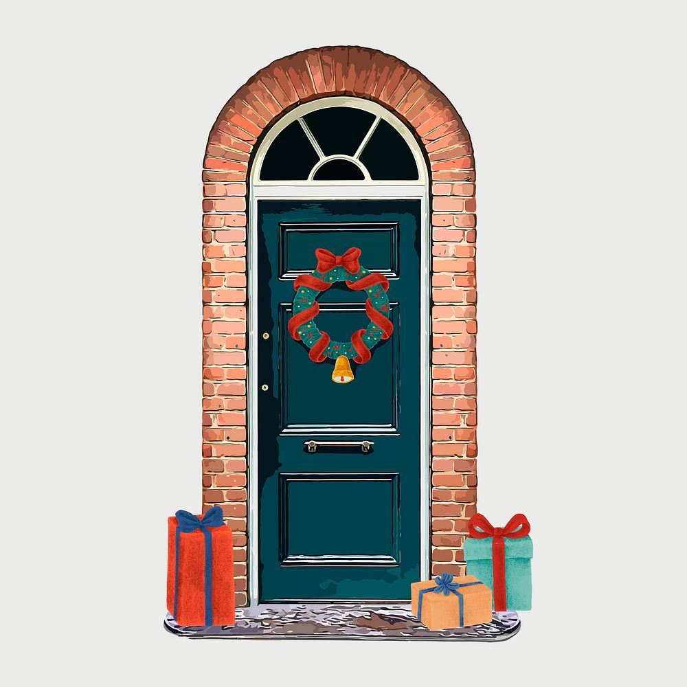 Christmas house door clipart, festive entrance decoration