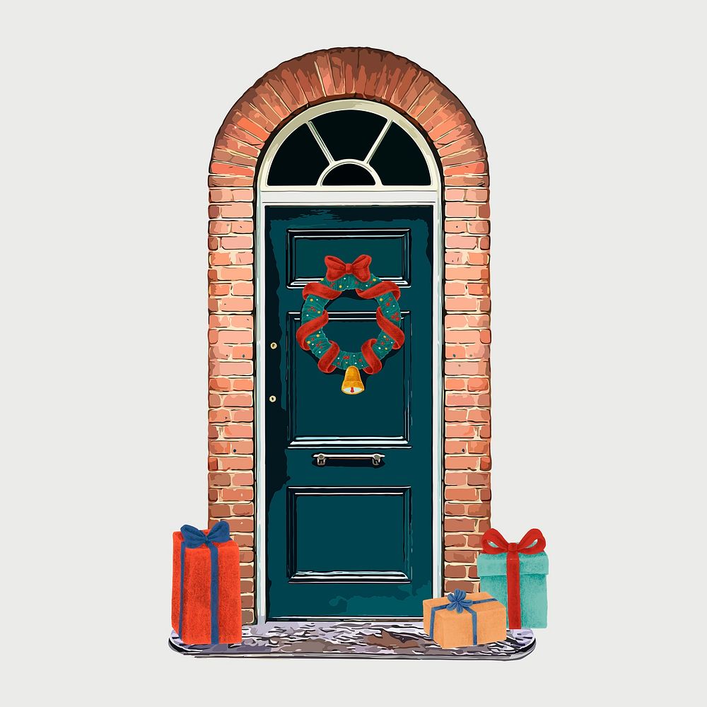 Christmas house door clipart, festive entrance decoration psd