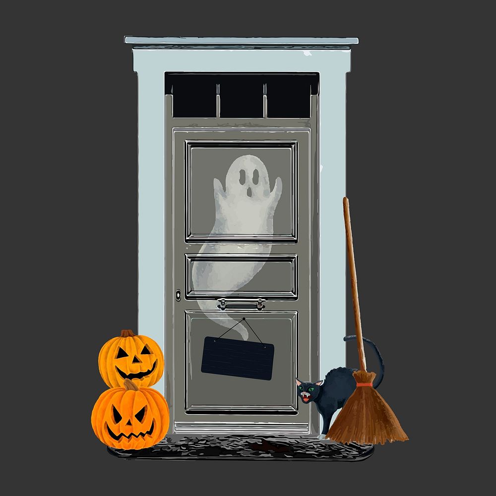 Panel door clipart, Halloween decorations illustration psd