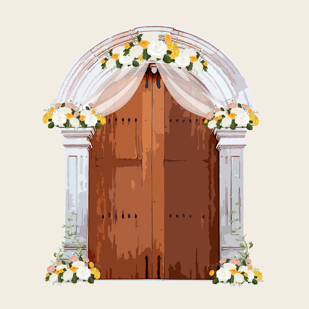 Wedding church door clipart, aesthetic illustration psd