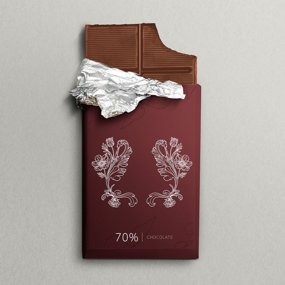 Chocolate bar packaging mockup with vintage ornamental graphic psd