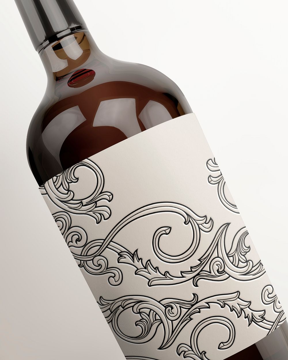 Wine bottle with floral label, text space
